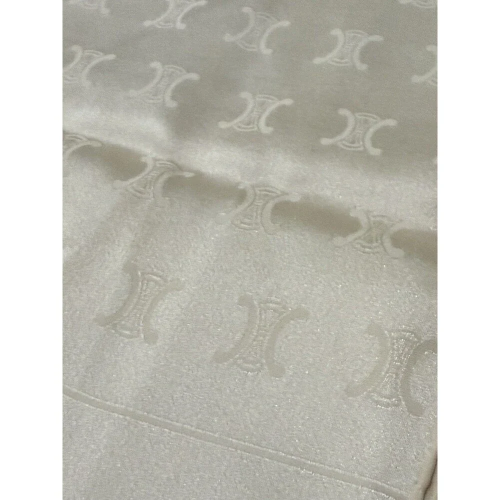 VTG Celine Paris 66” X 17” Ivory Tone On Tone Monogram Silk Scarf inch EVC